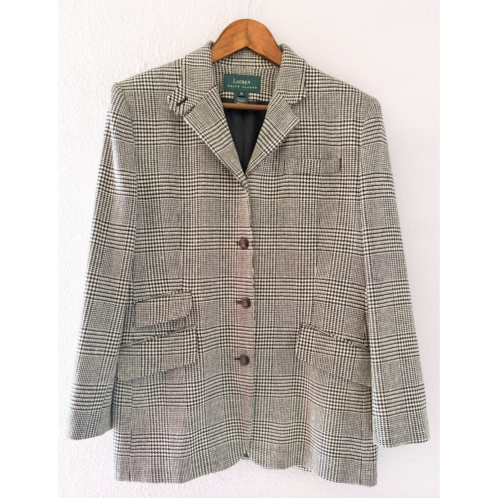 VTG Lauren Ralph Lauren Equestrian Houndstooth Wool Silk Preppy Old Money Sz 14